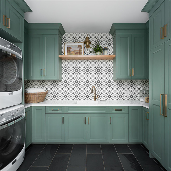 L'oasis américaine de forme du dispositif trembleur U laquent le meuble de rangement de Blue Room Aundry avec la machine à laver deux