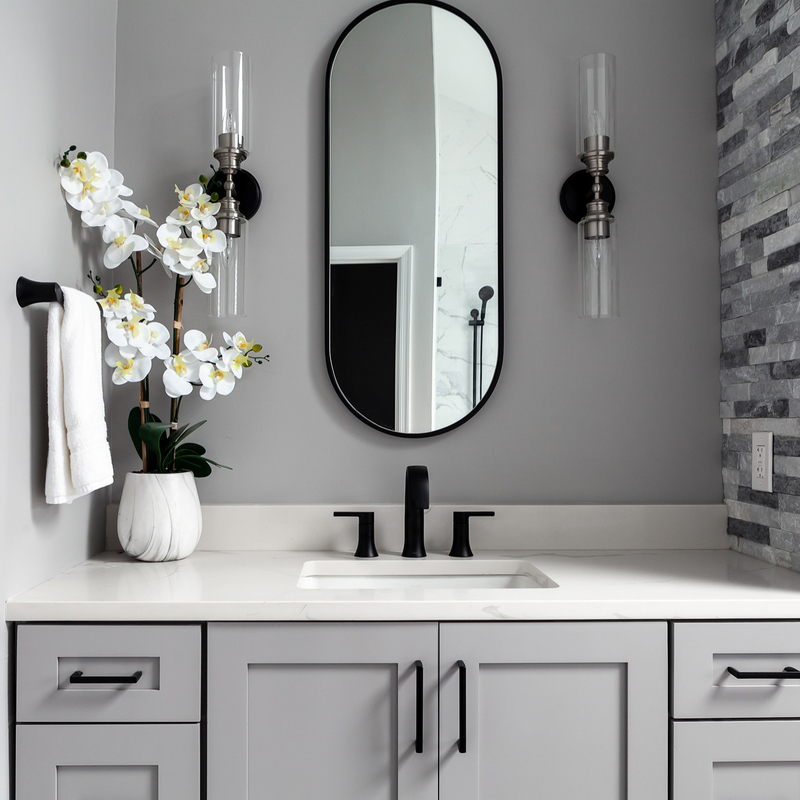 Unités de vanité de salle de bain en laque de style shaker gris neutre de luxe combinées avec 2 portes 6 tiroirs