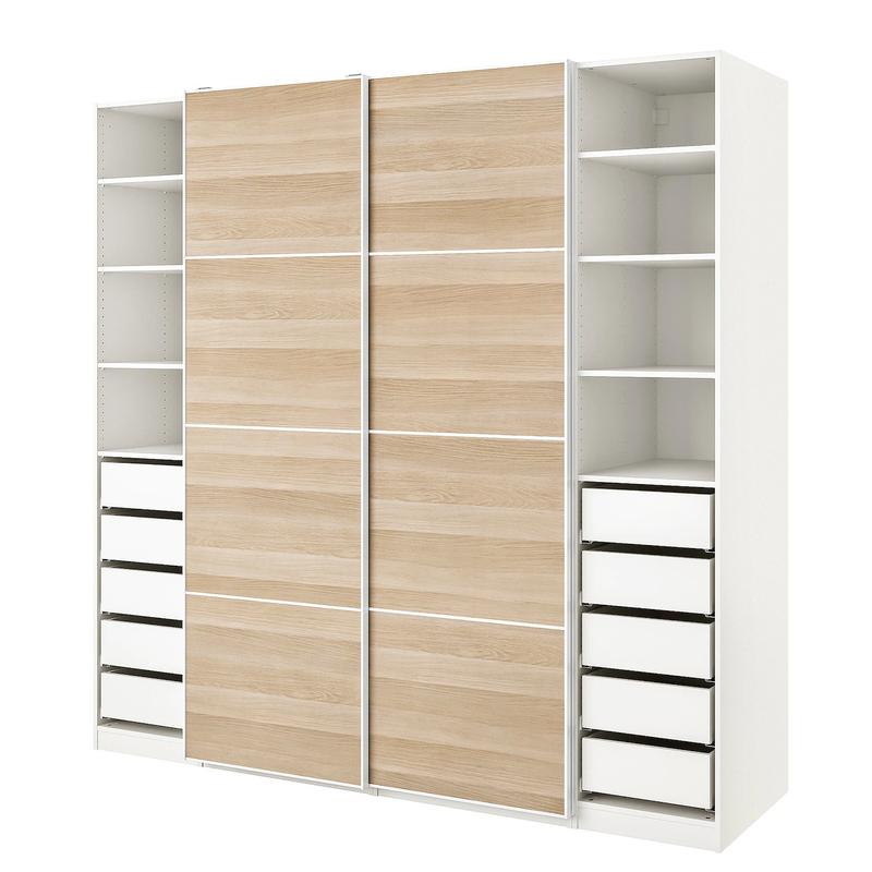Plaine modulaire moderne de grain en bois de garde-robe de mur de chambre à coucher de laque de cabinet de porte coulissante de mélamine