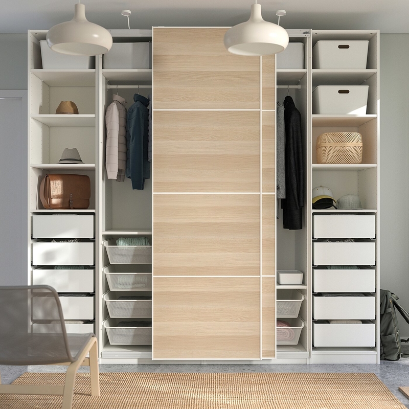 Plaine modulaire moderne de grain en bois de garde-robe de mur de chambre à coucher de laque de cabinet de porte coulissante de mélamine
