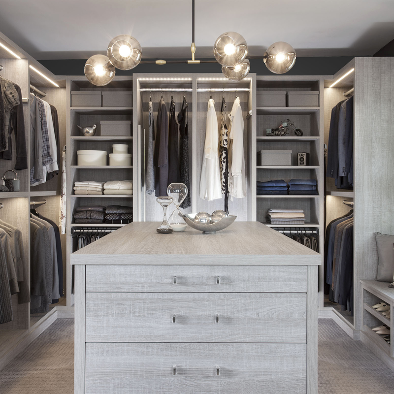 Porte en verre beige à la maison moderne de Grey Melamine Walk In Closet pour le vestiaire