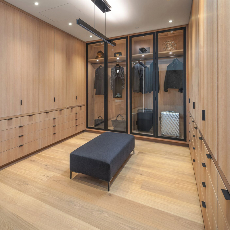 Porte en verre beige à la maison moderne de Grey Melamine Walk In Closet pour le vestiaire