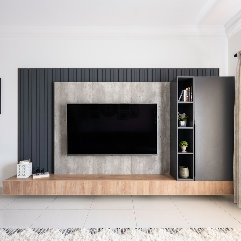 Grain foncé blanc moderne en bois de banc d'unité de la mélamine TV de Cabinet de Grey Wall Mounted TV