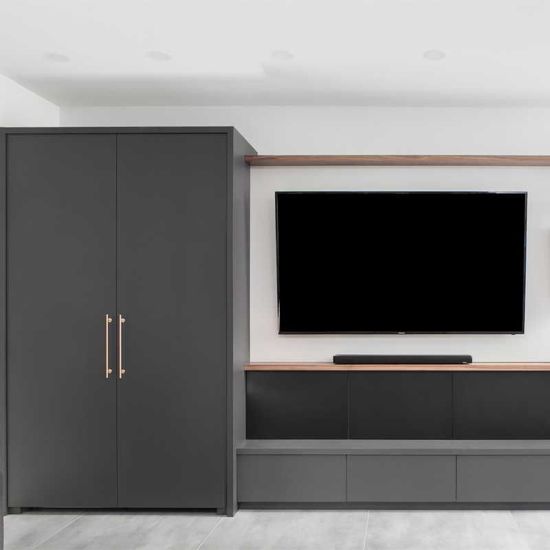Cabinet foncé minimaliste durable de cpc Grey Lacquer TV avec le tiroir de stockage