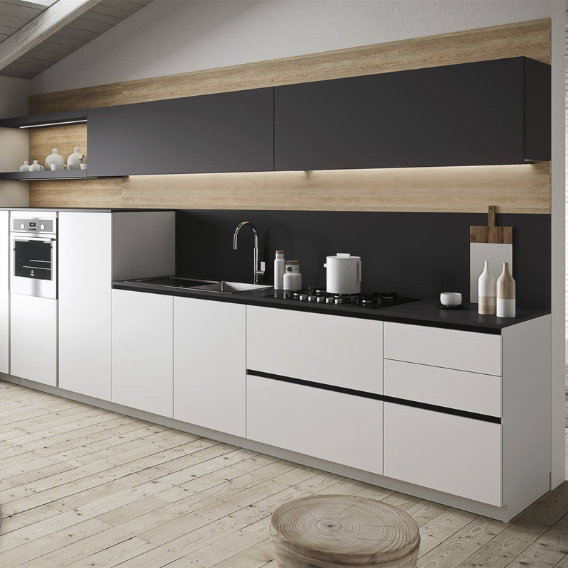 Mélange accrochant de Cabinet de cuisine de finition de mélamine avec la couleur blanche et noire Handless