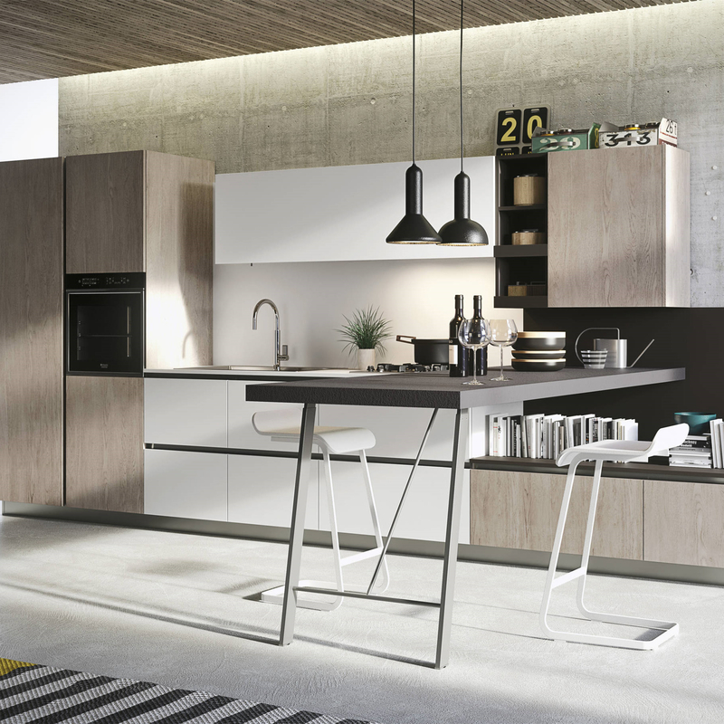 Mélange accrochant de Cabinet de cuisine de finition de mélamine avec la couleur blanche et noire Handless
