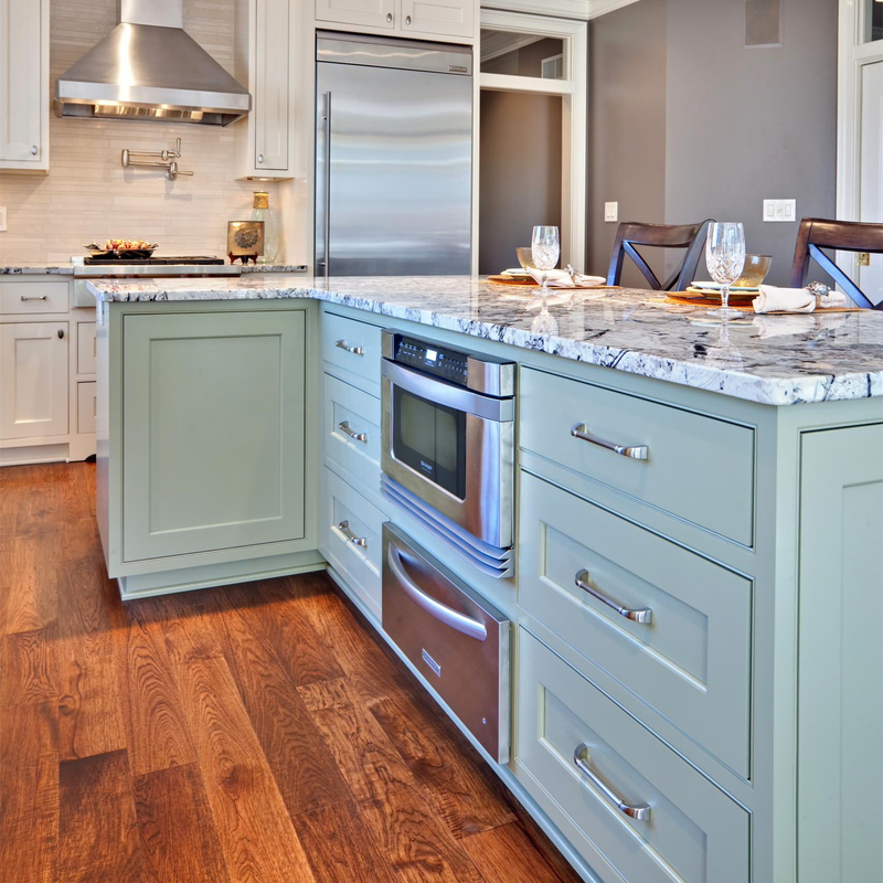 Meubles de maison de villa en bois massif RTA Armoire de cuisine blanche et verte de style shaker avec comptoir