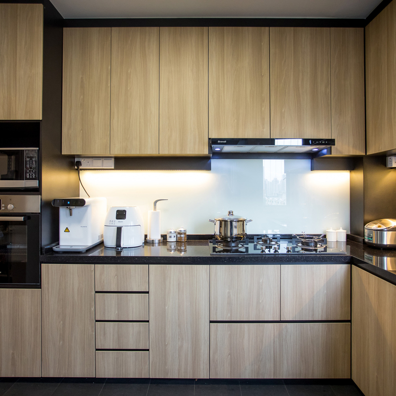 Buffet réglé complet de petit de l'espace en bois de grain de mélamine buffet de base avec le tiroir et l'évier