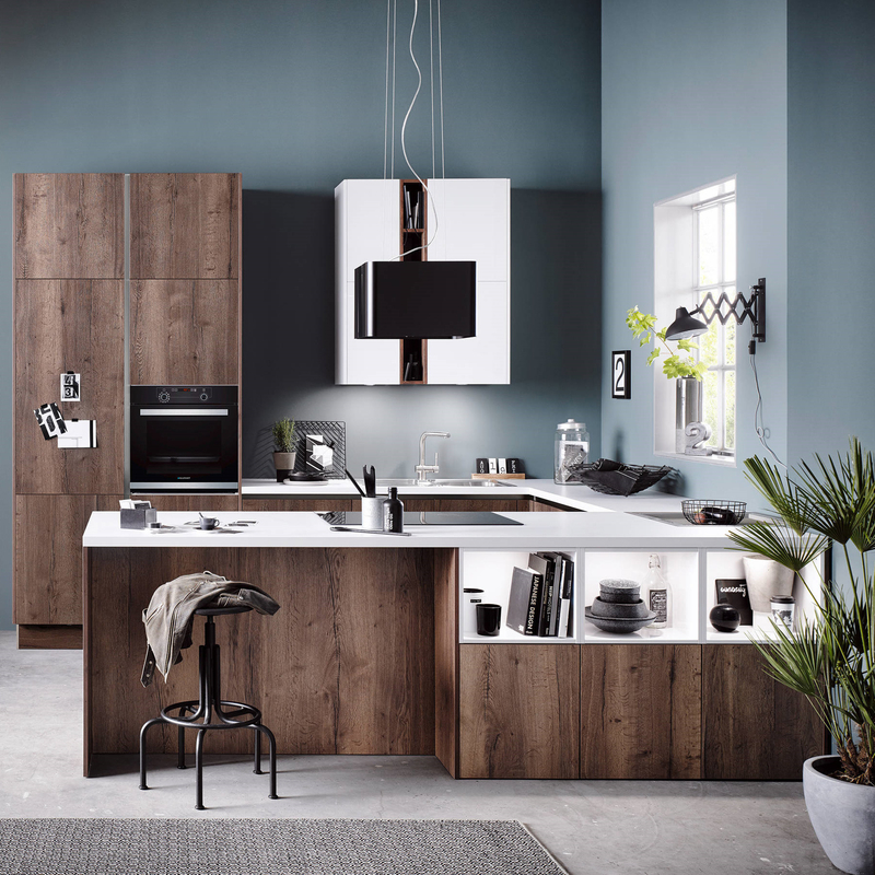 Meubles modulaires d'armoires de cuisine de placage de bois de forces de défense principale de cuisinette tout dans un avec l'ensemble d'île