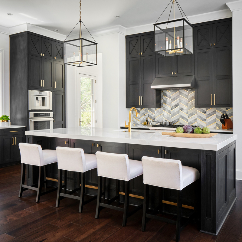 Poignée d'or de haute qualité moderne américaine Shaker Kitchen Cabinets Complete Sets noir étroit mou avec l'île